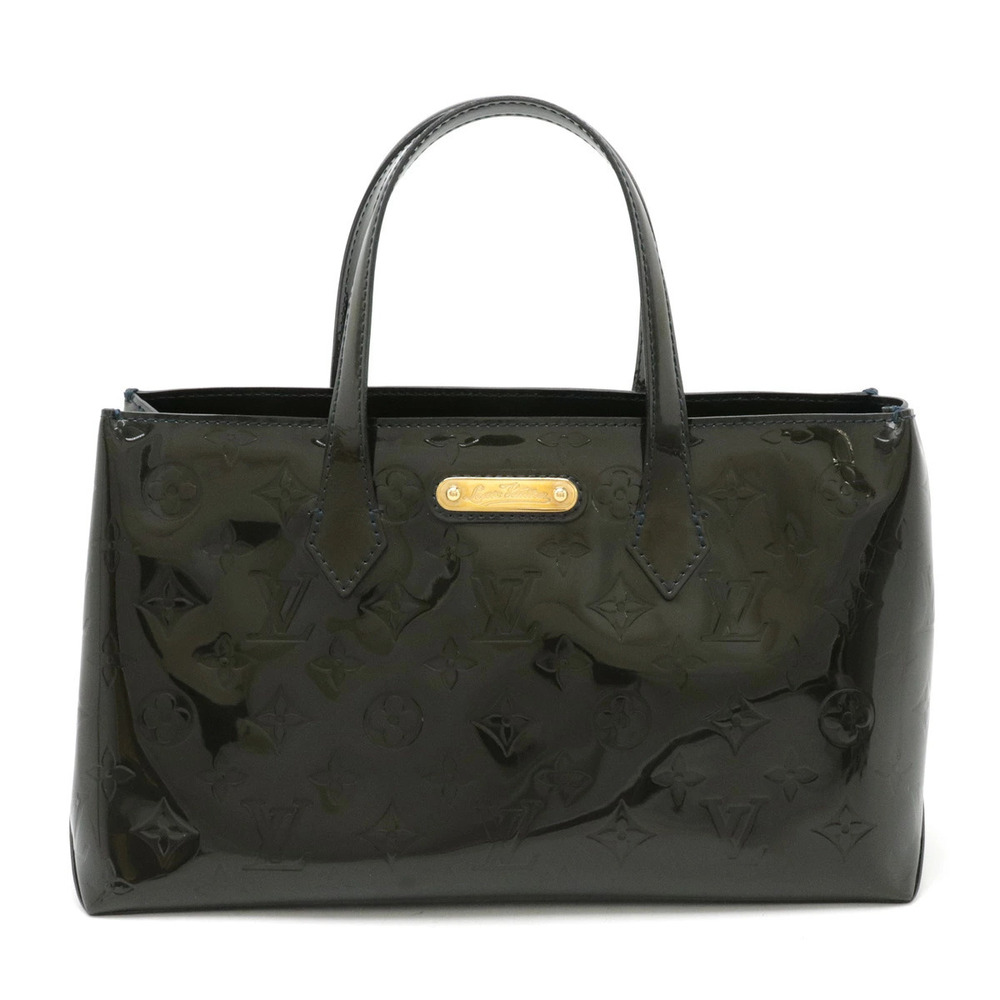 LOUIS VUITTON Monogram Vernis Wilshire Handbag Tote Bag Enamel Calf Blue Infini